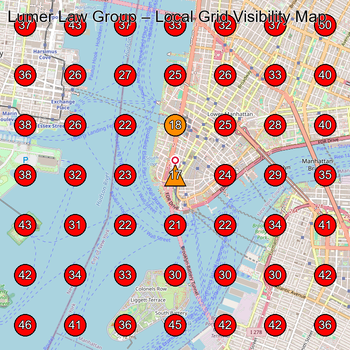Lumer Law Group GeoGrid visibility map for Law Firm in New York
